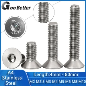 M2 M2.5 M3-M10 A4 Stainless Steel Allen Hex Socket Countersunk Head Screws Bolts - Picture 1 of 126