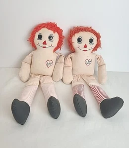 Raggedy Ann & Andy Dolls 1950s Vintage Love You Handmade Stitch Button Eye 16" - Picture 1 of 9