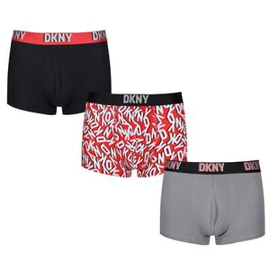 DKNY Mens Evansville 3 pack Cotton Stretch Trunks - Black/Print/Sharskin - Picture 1 of 7