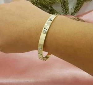 1.50 CT Round Cut Real Moissanite Women's Bangle Bracelet 14K Yellow Gold Finish - Picture 1 of 6