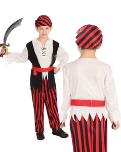 Pirate Boy Jim Costume Boys Caribbean Book Week Day Fancy Dress Outfit Kids - Picture 1 of 4