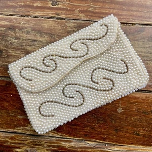 Portafoglio pochette vintage anni 50 60 BAGS BY SUSAN mod bianco crema perle perline Giappone - Foto 1 di 6