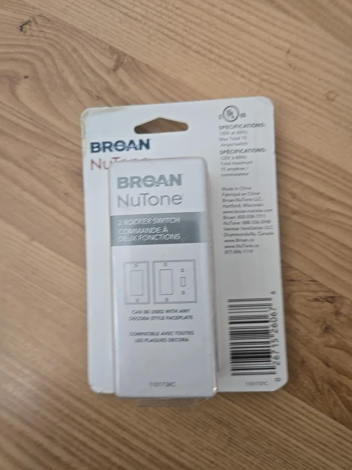 Interruptor de luz basculante y ventilador de ventilación 1-Broan Nutone P2RW 15 amperios blanco control 2 Foto 1 de 1