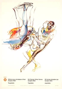 Sarajevo Olympics by Mujezonovic 1984 Figure Skating OLYMPICS POSTER ON LINEN - Picture 1 of 3