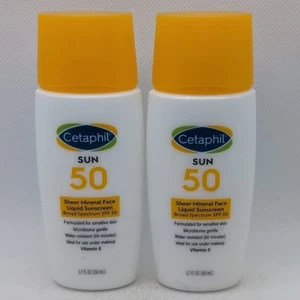 2x Cetaphil SUN Sheer Mineral Liquid Sunscreen for Face SPF 50 - 1.7oz Each - Picture 1 of 1