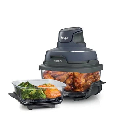 Ninja Crispi 4-in-1 4-Qt Glass Air Fryer + 6-Cup Non-Toxic Containers (FN101GY)