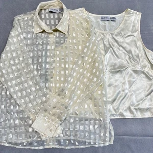 Apparenza Top Damen Gr. M transparent glänzend kariert kariert Knopfleiste Unterhemd Kombi - Bild 1 von 9