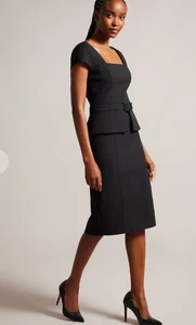 TED BAKER Midi Dress Womens TB 3 UK 12 Fleurr Black Detectable Belt Tailored NEW - Picture 1 of 20