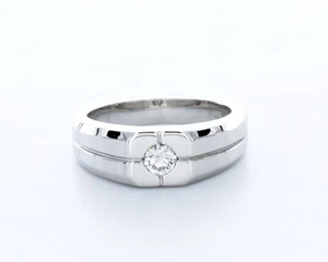 Anillo clásico meñique de oro blanco de 14 quilates corte redondo F/VS2 0,4 QUILATES diamante natural F/VS2 para hombre - Imagen 1 de 4
