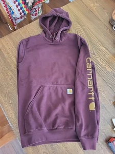 Carhartt Size Small Loose Fit Cotton Blend Sweater Hoodie Maroon Long Sleeve - Imagen 1 de 11