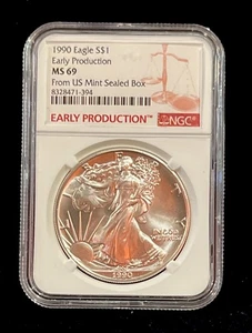 1990 MS69 American Silver Eagle Struck in 1989 Early Production NGC US Mint Box - Picture 1 of 2