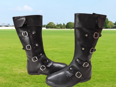 Botas de cuero medievales vikingas con correas hechas a mano SCA LARP zapatos con disfraces negros Foto 1 de 4