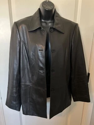 CLASSIQUES ENTIER NORDSTROM LEATHER JACKET 10 BLACK SUPPLE SOFT COAT CLASSIC EUC - Image 1 of 4