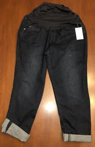 a:glow Maternity Belly Panel Girlfriend Capri Jeans Size L Cuffed Crop NEW W/TAG - Picture 1 of 5