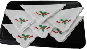 Juego de 6 servilletas bordadas de lino de vacaciones de Navidad borde festoneado 16 - Imagen 1 de 5
