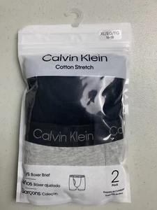 Calvin Klein Boys 2 Pack Cotton Stretch Boxer Briefs Youth XL Extra Large 16/18 - Picture 1 of 8