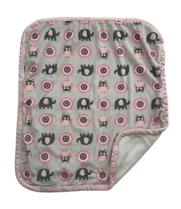 Blankets and Beyond Owl Elephant Pink Trim Gray Kids Baby Lovey Blanket - Picture 1 of 8