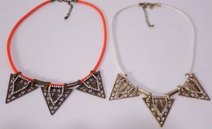 J.Crew Women's Orange and White Rope Brass Triangle Crystal Fan Necklace Set 2 - Picture 1 of 6