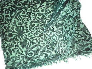 Q C VELVET VELOUR SCROLL BURNOUT GREEN BEADED (1) THROW BLANKET 40X67 - Picture 1 of 8