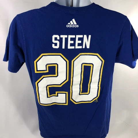 Adidas STL St Louis Blues Shirt Adult Medium Blue Steen #20 NHL Hockey Men's Tee Cover