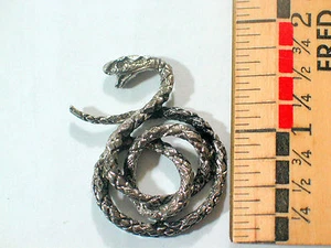 Vintage Snake Coiled Metal Badge Pin X-Lg (choice of 1-silvertone or Brassy gold - Picture 1 of 6