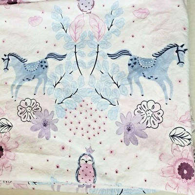 Pottery Barn Kids Aria Water Color Horse Owl Floral Full Sheet Set Fitted Flat - Image 1 of 4