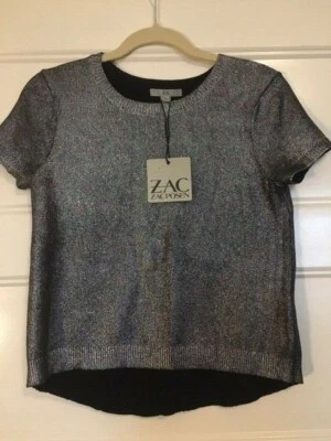 NWT Zac Posen Cotton Knit Round Neck Short Sleeve Sweater SizeXS - Изображение 1 из 4