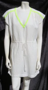 J CREW size S Small White Neon Cotton Linen Tie Waist V Neck Above Knee Dress - Picture 1 of 5