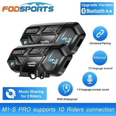 2X M1-S Pro Motorrad Intercom Gegensprechanlage Bluetooth Headset 2000m 10Fahrer - Bild 1 von 4