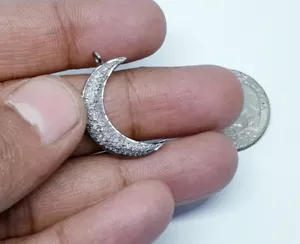 Crescent Moon Charm Necklace Pave Diamond 925 Silver Charm Diamond Pendant. - Picture 1 of 12