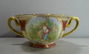 Antike Higgins & Seiter NY Made in Austria Portrait Doppelhenkel TASSE - Bild 1 von 9