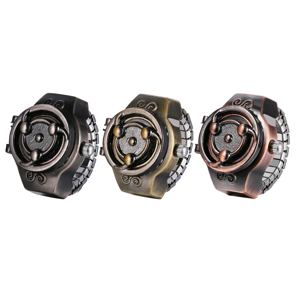 Punk Gothic Men Women Creative Finger Ring Watch Analog Quartz Dial Elastic Band - Image 1 of 4