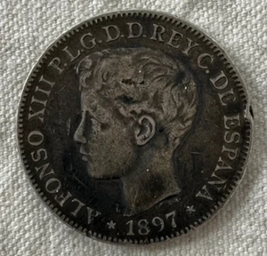 1897 Philippines Un Peso 0.900 Silver Coin - King Alfonso XIII - World Foreign - Picture 1 of 4