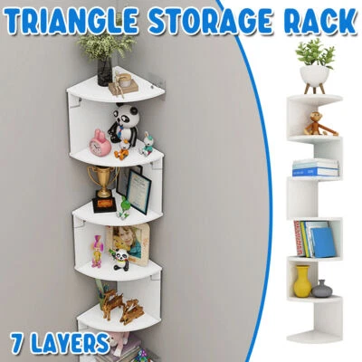 ?Wall Shelf Corner Bookshelf 7 Tier L Size White Floating Display Mount Storage - image 1 of 4