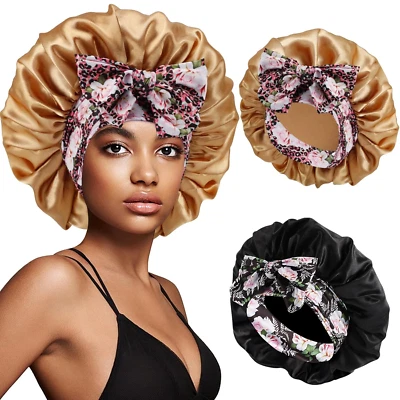 2 piezas gorro de seda para dormir, gorro grande de satén con banda de corbata, sueño nocturno aprox... Foto 1 de 4