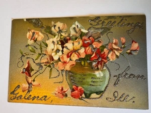 Cartolina: Saluti da Galena, IL, retro diviso scritta vintage in rilievo - Foto 1 di 2