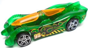 1994 HOT WHEELS POWER PISTONS #99 GREEN 3" DIECAST RACE CAR W/ ORANGE & YELLOW - Picture 1 of 6