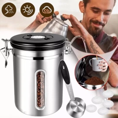 Kaffeedose Luftdicht 1,8 L Kaffeebohnen Behälter Edelstahl Vakuum Kaffee Dose DE - Bild 1 von 4