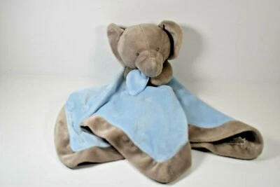 CARTER'S  ELEPHANT SECURITY BLANKET RARE COLOR COMBO GRAY AND BLUE W/ RATTLE EXC - Image 1 of 4