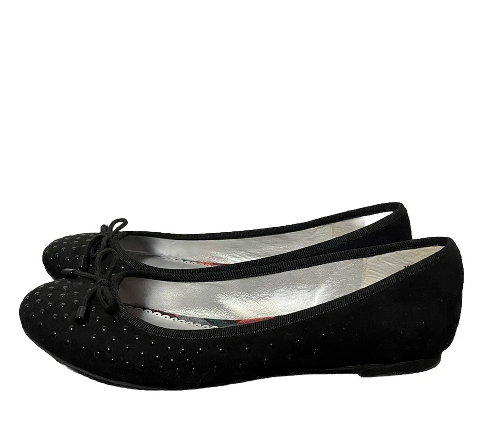 Arizona Jeans Flats Womens 7 Black Beaded Polka Dots Ballet Shoes Textile Loafer - Image 1 of 4