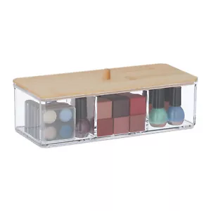 Make-Up Organiser Storage Cosmetic Toiletries Box Bamboo Lid Versatile 23.5x10x8 - Picture 1 of 9