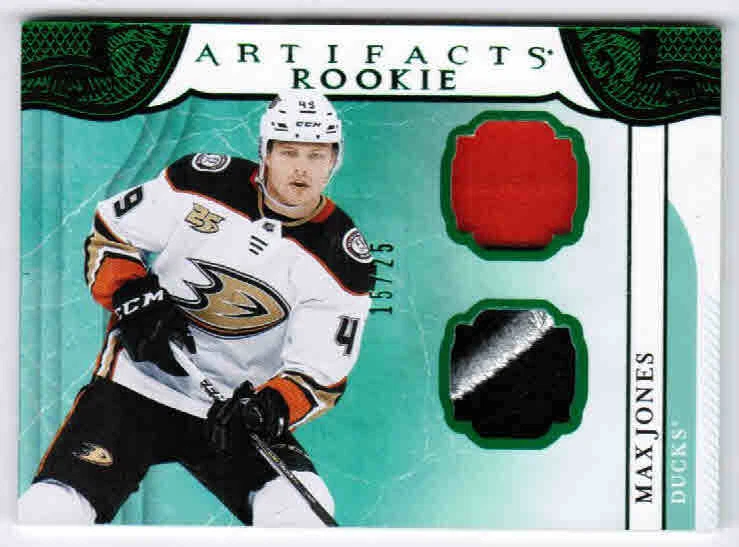 19/20 2019 UD ARTIFACTS MAX JONES HORIZONTAL RC JERSEY/PATCH /25 ANAHEIM DUCKS - Image 1 of 1