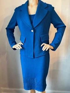 NWT ST JOHN KNIT SIZE 8 DRESS SUIT HAVANA BLUE SANTANA - Picture 1 of 13