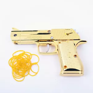 Gold Rubber Band Gun Foldable Metal Exquisite Desert Eagle Pistol Shape - Picture 1 of 8