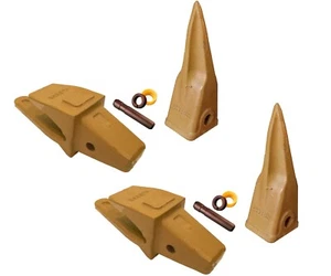 2 Excavator Bucket Adapters & Rock Teeth w/Pins, 3G6304 & 1U3302TL, 1.25" Lip - Picture 1 of 5