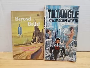 Lot 2 Vintage Science Fiction pb Books TILTANGLE Mackelworth BEYOND BELIEF Huley - Picture 1 of 8