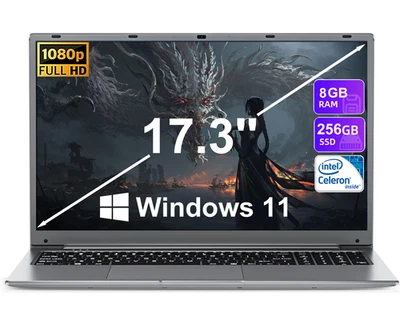 Portable Windows 11 Laptop 17.3" Intel Celeron 8GB RAM 256GB SSD Notebook HDMI - Image 1 of 4