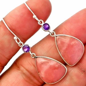 Natural Guava Quartz & Amethyst 925 Sterling Silver Earrings Jewelry E-1002 - Picture 1 of 5