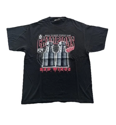Vintage 90s Detroit Red Wings Back To Back Champions T Shirt Sz XL Stanley Cup - Image 1 of 4
