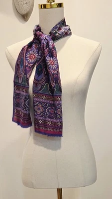 Cachecol de seda vintage Oscar De La Renta roxo paisley designer dinheiro antigo preppy - Imagem 1 de 4